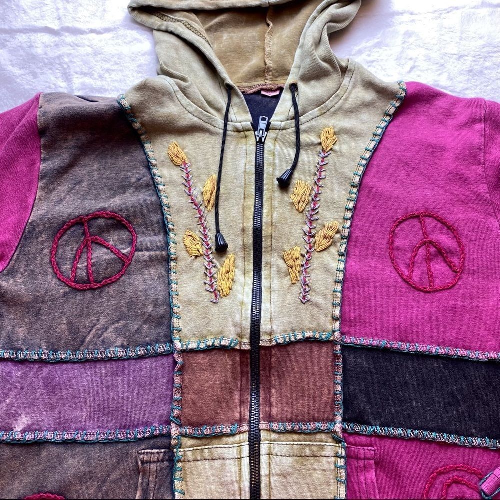 Made in Nepal 100% Cotton Hooded Hippy Style Jacket Size XL - Picture 4 of 8